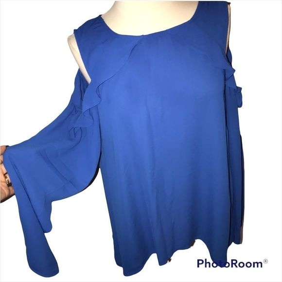 LANE BRYANT 20 Cobalt Blue cold shoulder long sleeve top keyhole back - Picture 9 of 9